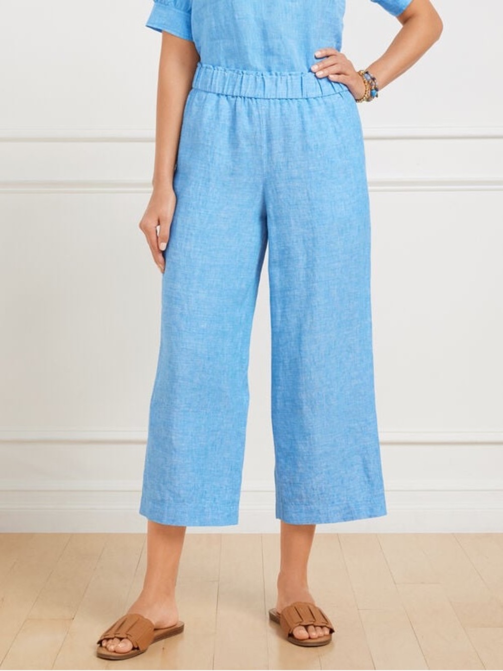 Talbots Linen Wide Crop Pull On Washed Linen Pants